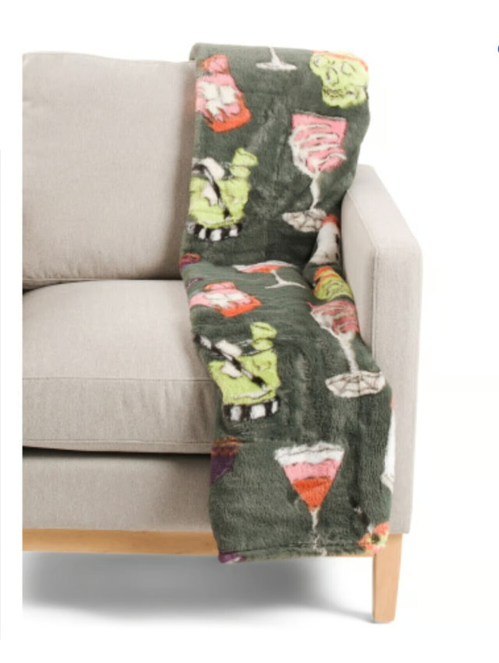 ENVOGUE HALLOWEEN COCKTAILS PLUSH THROW BLANKET CHARCOAL GREY DRINKS NEW NWT